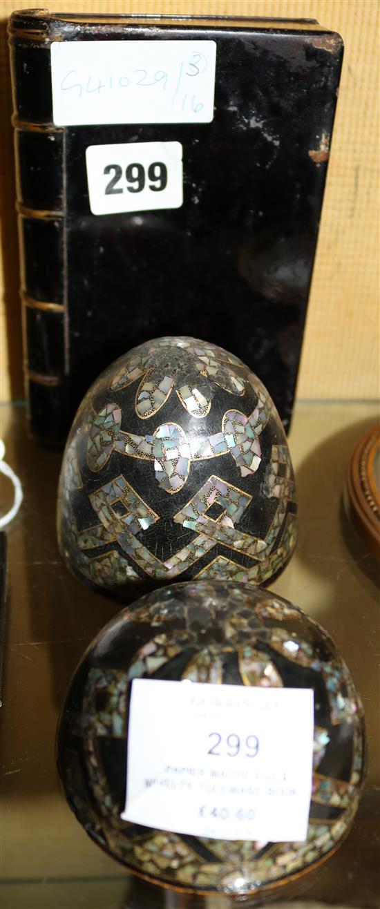 Papier Mache egg & novelty toleware book tin